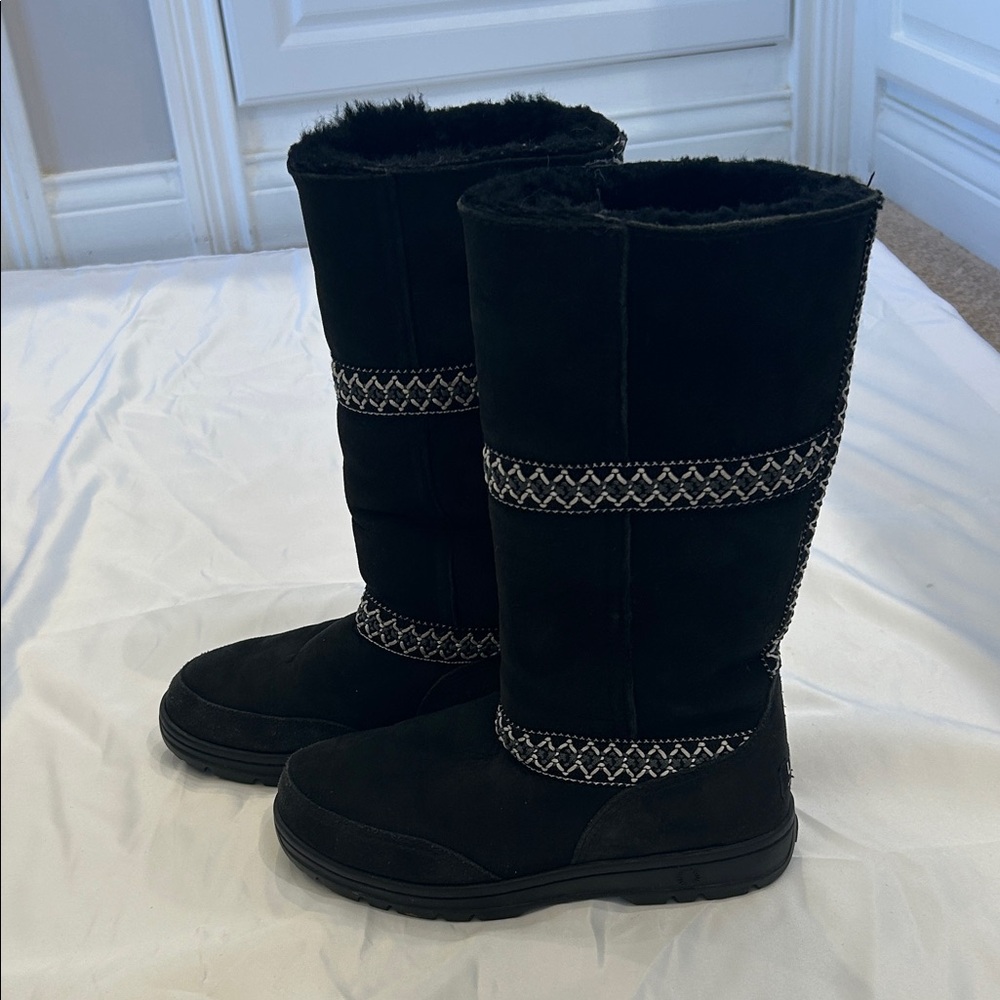 Ugg Black Winter Boots With Patterned Accents - image 1
